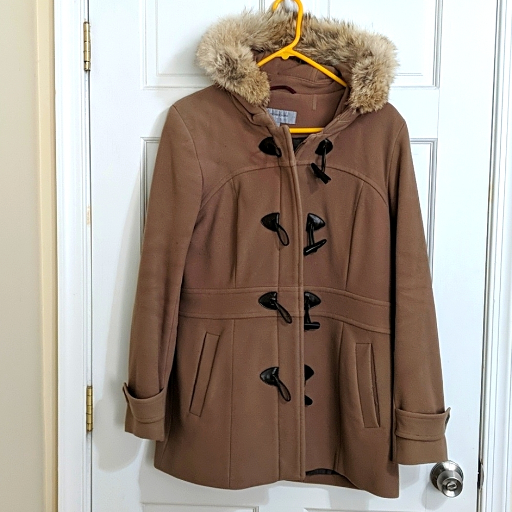 Wool Coat with Faux Fur Hood